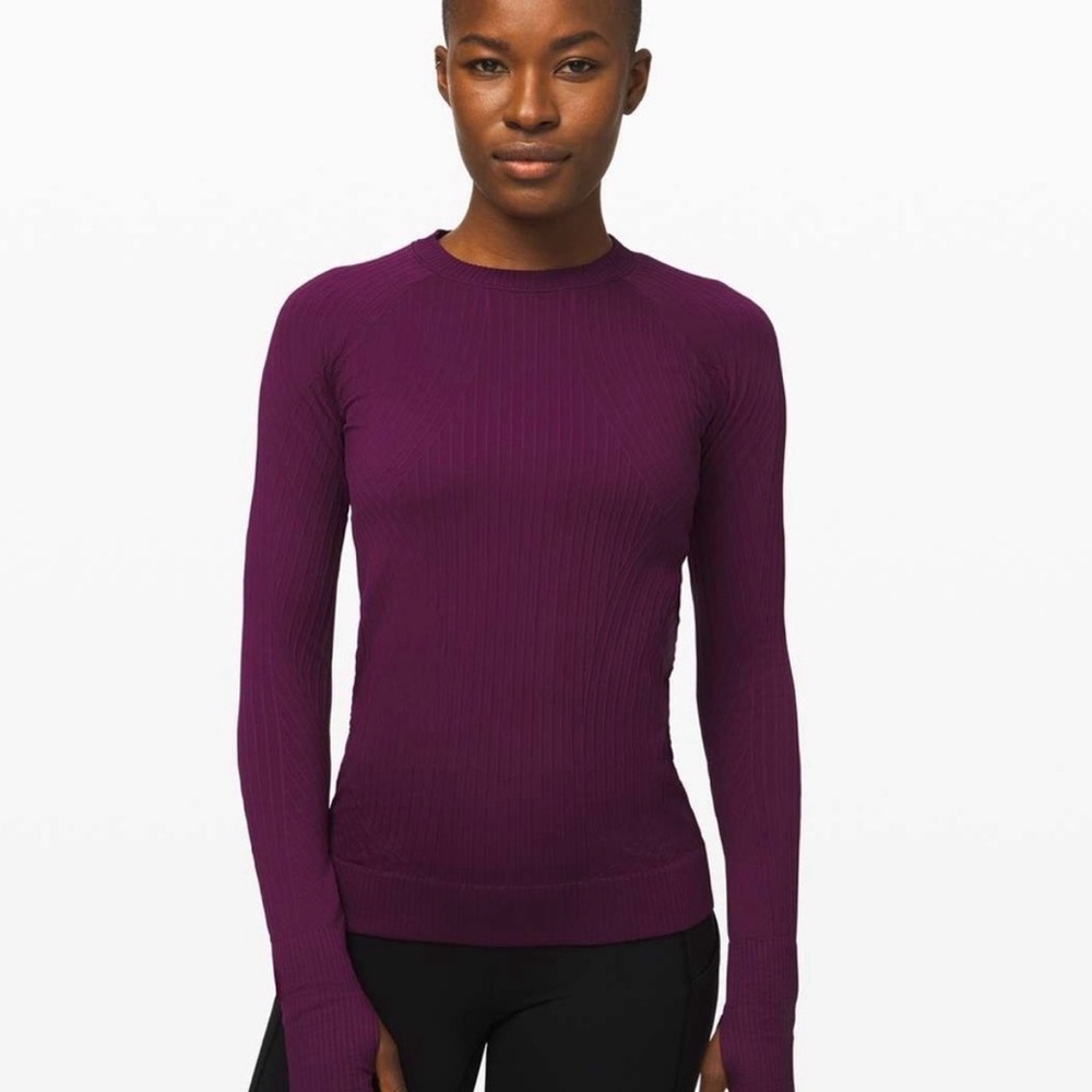 Lululemon dark purple Rest Less Longsleeve Sz 2 Athletic top ribbed pullover - Picture 6 of 9